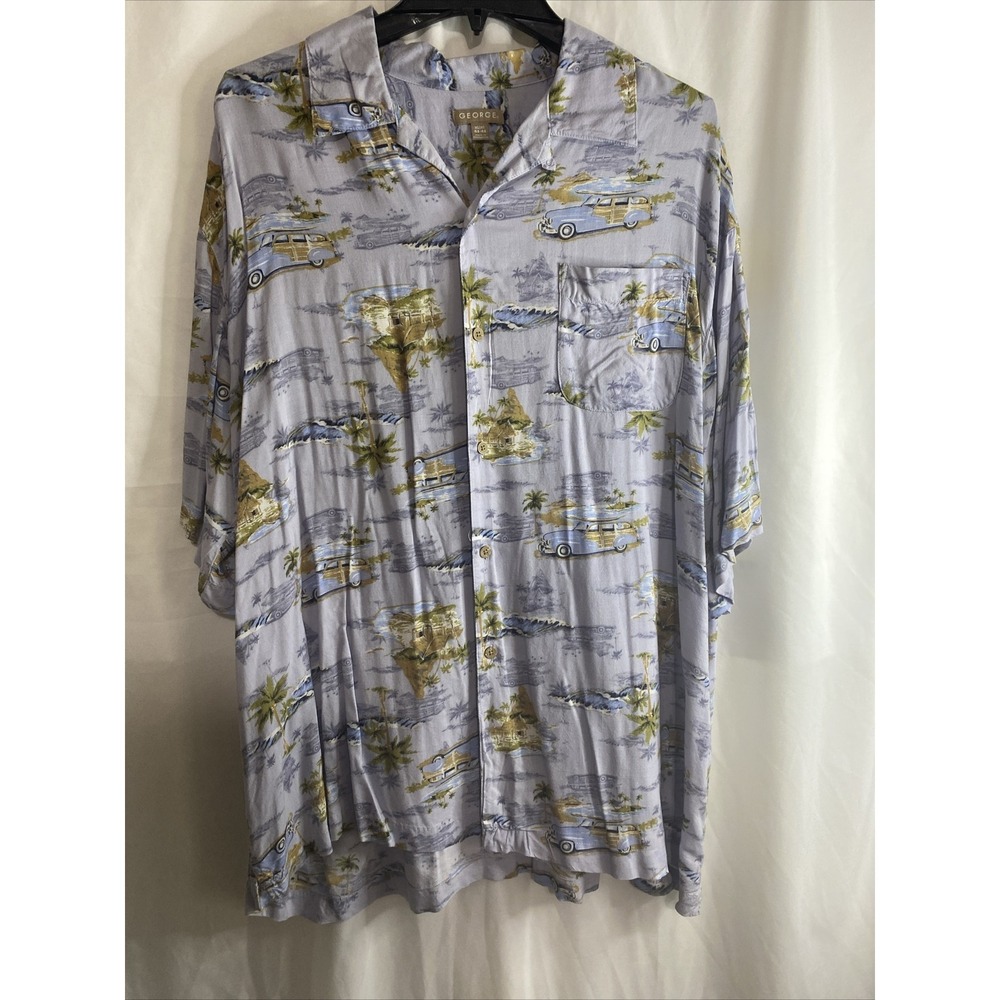 George Hawaiian Shirt Mens XL Blue Excellent Tropical Woodie Car Camp Button Up